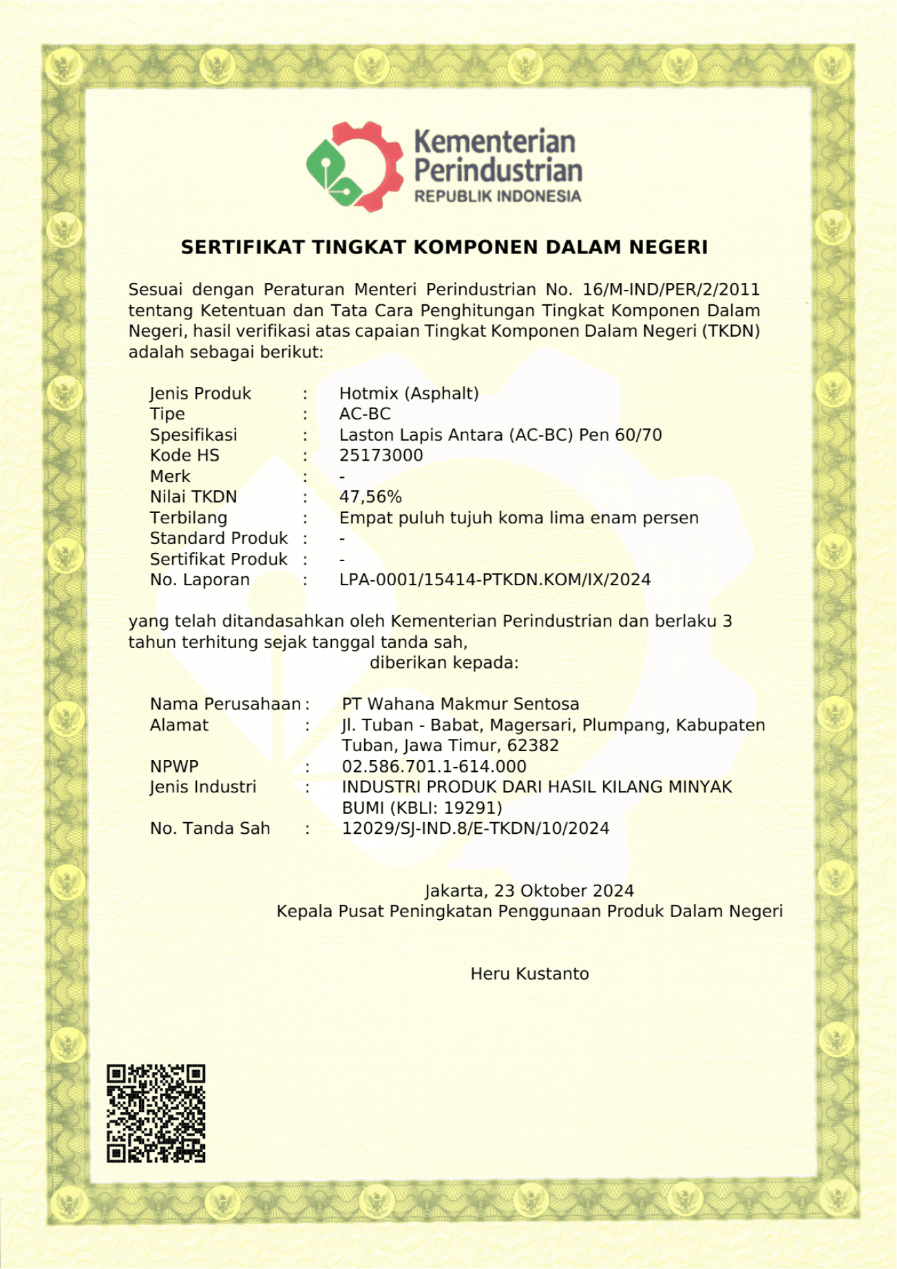 Sertifikat Tingkat Komponen Dalam Negeri