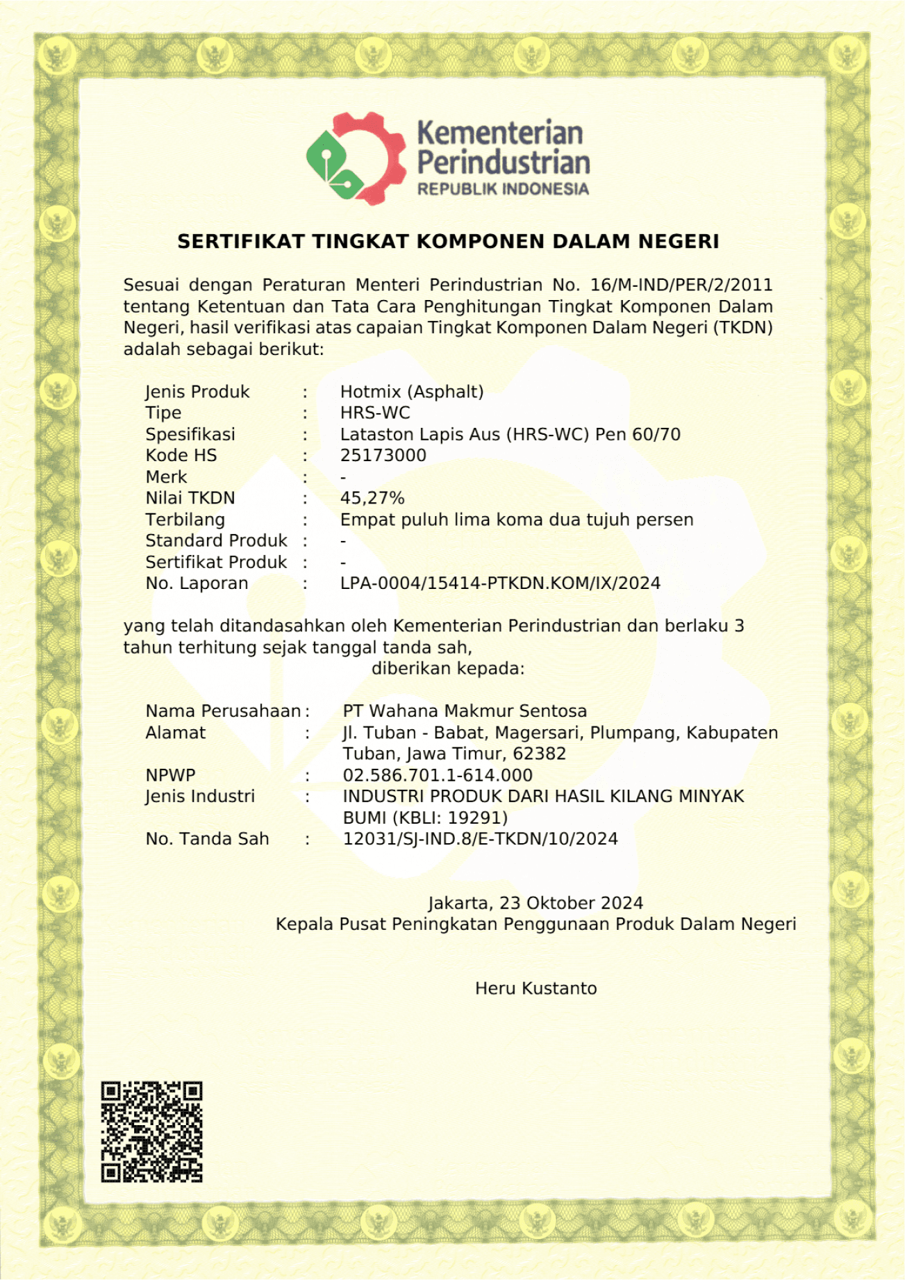 Sertifikat Tingkat Komponen Dalam Negeri