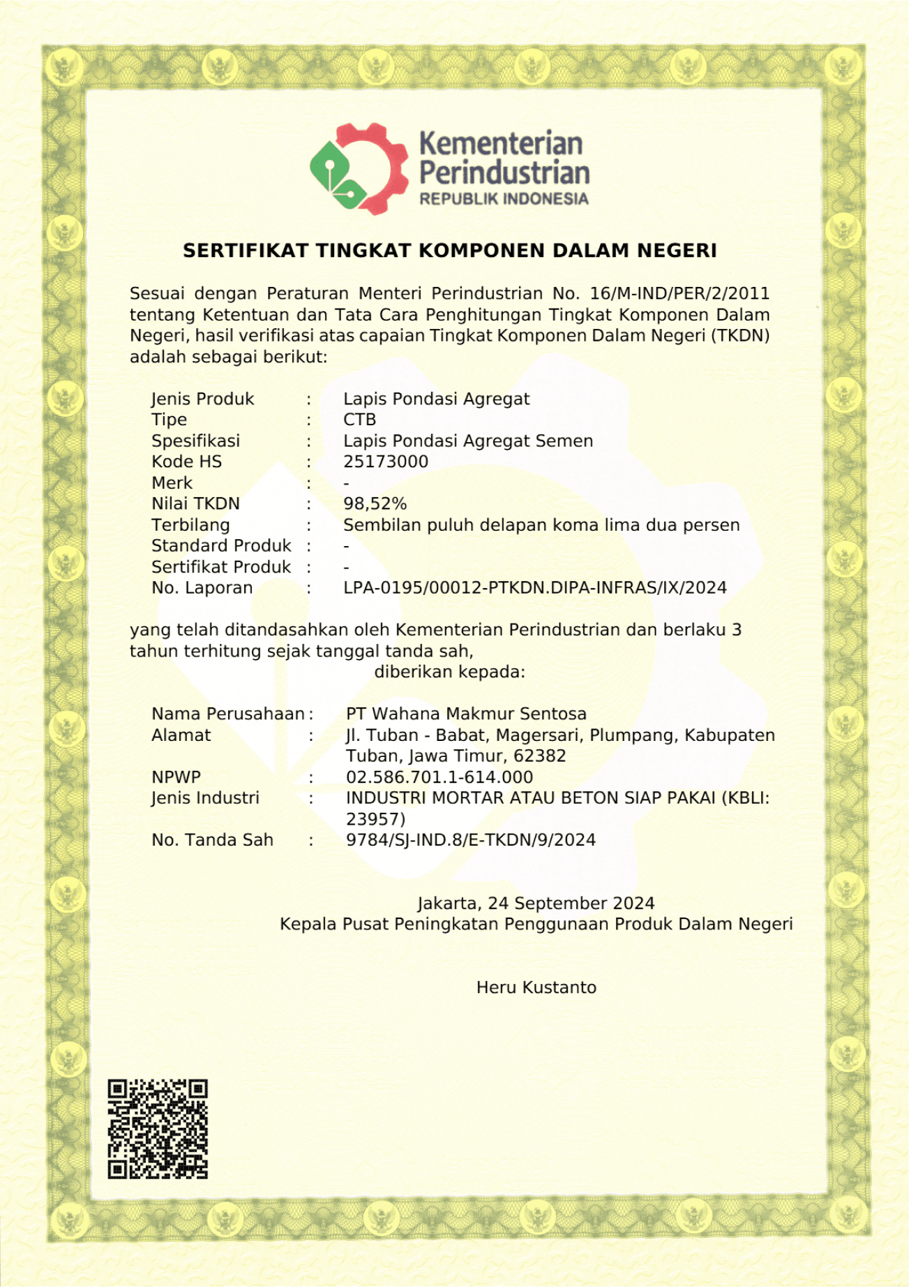 Sertifikat Tingkat Komponen Dalam Negeri